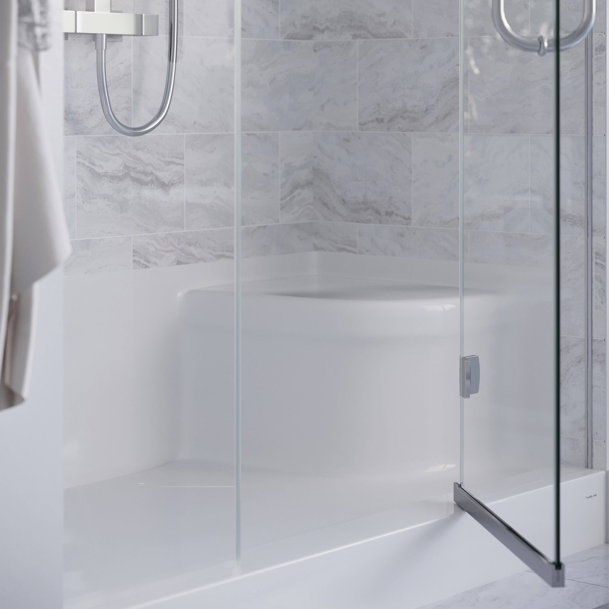 Aquatique 60 x 32 Single Threshold Shower Base with Left Hand Drain and Integral Right Hand Seat - Gray