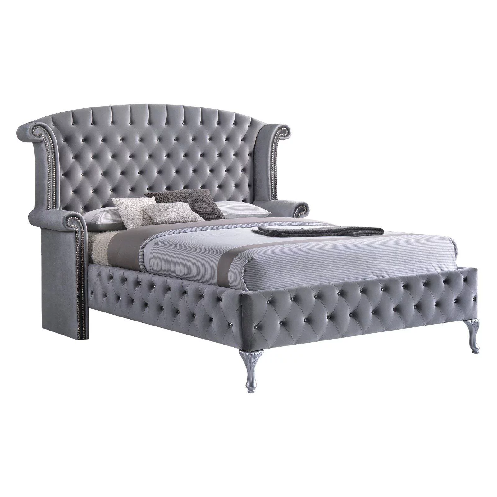 Coaster Deanna Eastern King Contemporary Tufted Velvet Upholstered Bed Gray