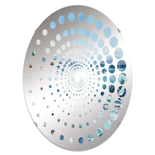 DesignQ Minimalism wall mirror, Oval 0 mirror, Round blue bathroom mirror, Minimalism vanity mirror Dreamscape of Oceans Infinity I printed mirror decor, oval mirror 20x30