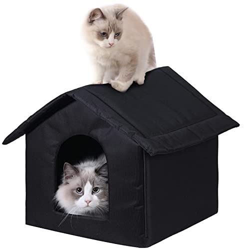 Outdoor Cat House Cat House for Outdoor and Indoor Use - Waterproof Shelter for Cats, Dogs, and Feral Animals (Brown, M)