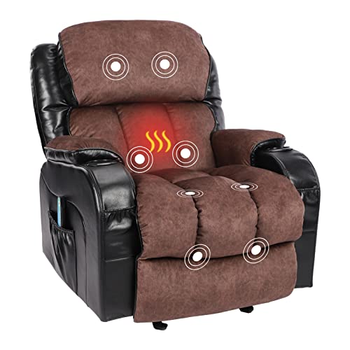 INMOZATA Recliner Chair with Massage and Heat Manual Breathable Leather Massage Rocker Recliner Chair for Adults Comfy Lazy Boy Recliner Sofa for Living Room Home Theater with Cup Holder, Black