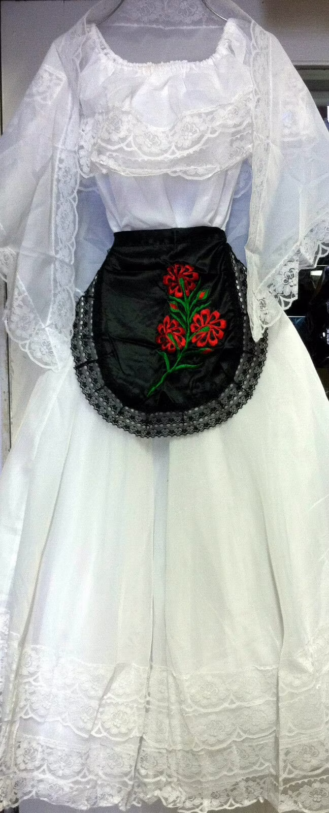 Veracruz Womens Folklorico Fiesta Dance Traditional Dress Set White Lace Small Length: 36