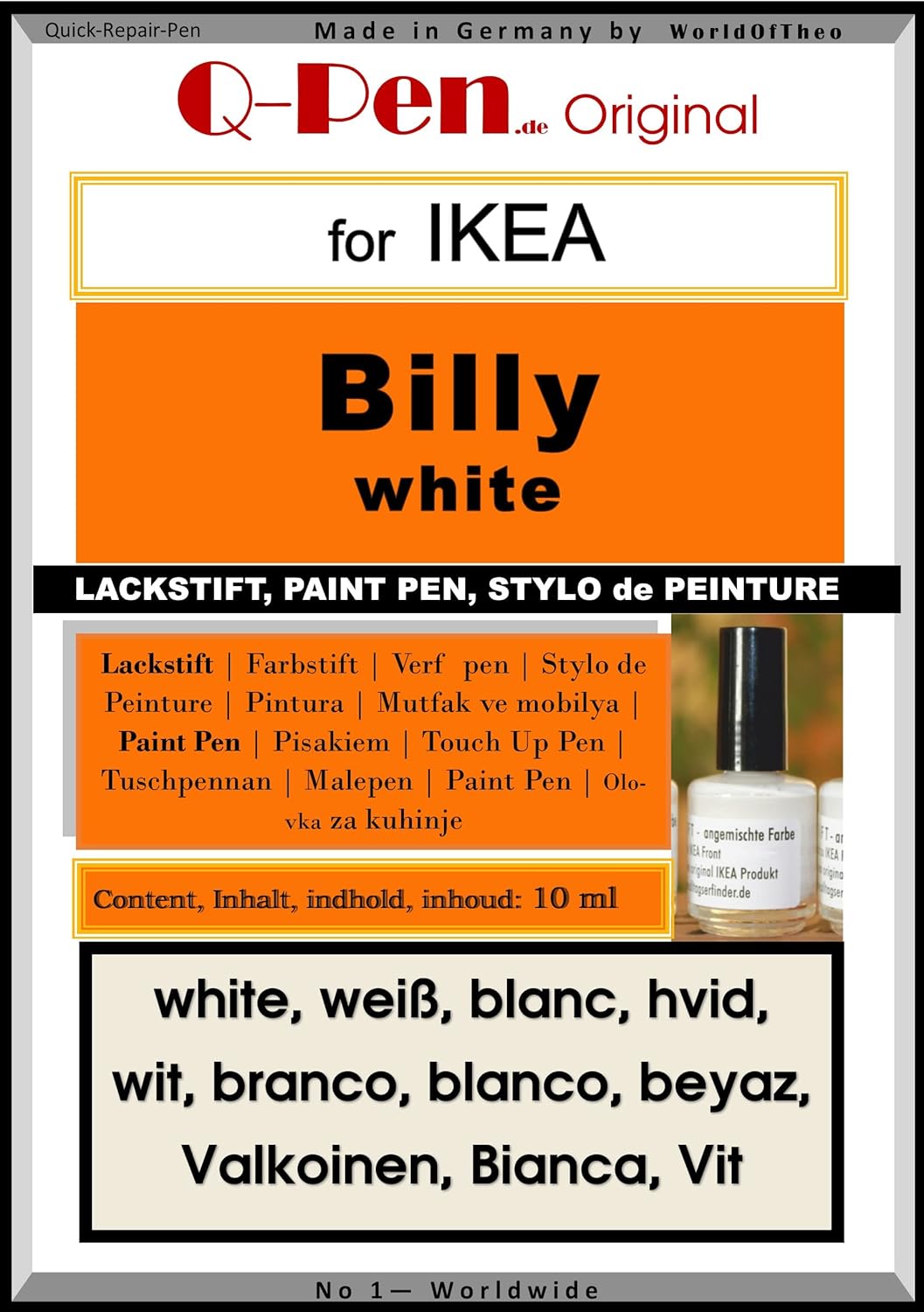 Q-Pen Touch Up Paint suitable for IKEA Billy White