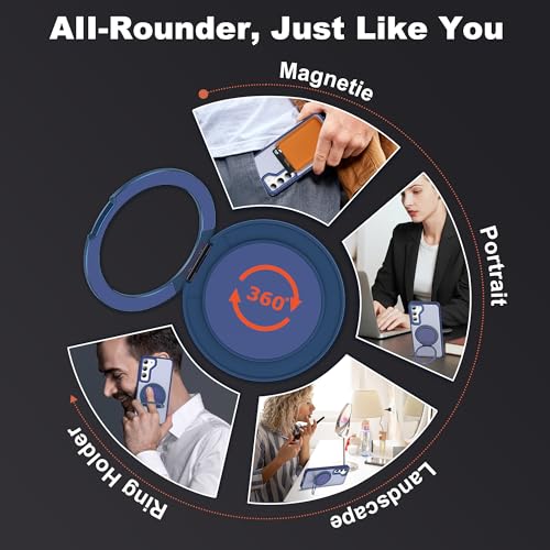 Case for Samsung Galaxy S22/S23 Ultra: with 360° Rotatable Ring Holder Magnetic Kickstand Phone Case for Magsafe Wireless Charging, Military Drop Protection Cover for Samsung S22/S23 Ultra Purple