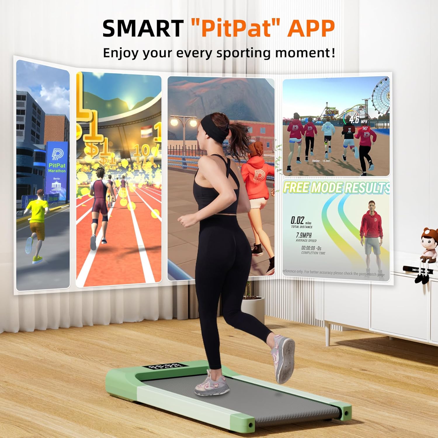 DeerRun Walking Pad, Raceable Under Desk Treadmill, Quiet Treadmills for Home & Office, Smart App Control & LED Display, Easy-to-Move Design, 200-300 lbs Weight Capacity