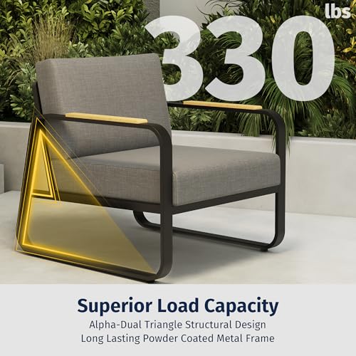 EAST OAK Courtyard Patio Furniture Set, 4-Piece Outdoor Patio Set with Sofa, Removable & Washable Deep Seating Cushion, Tempered Glass Table, Outside Patio Conversation Sets, Black & Dark Grey