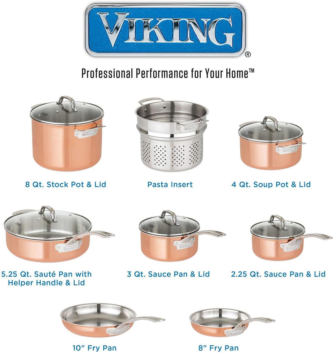 13-Piece Tri-Ply Copper Cookware Set by Viking