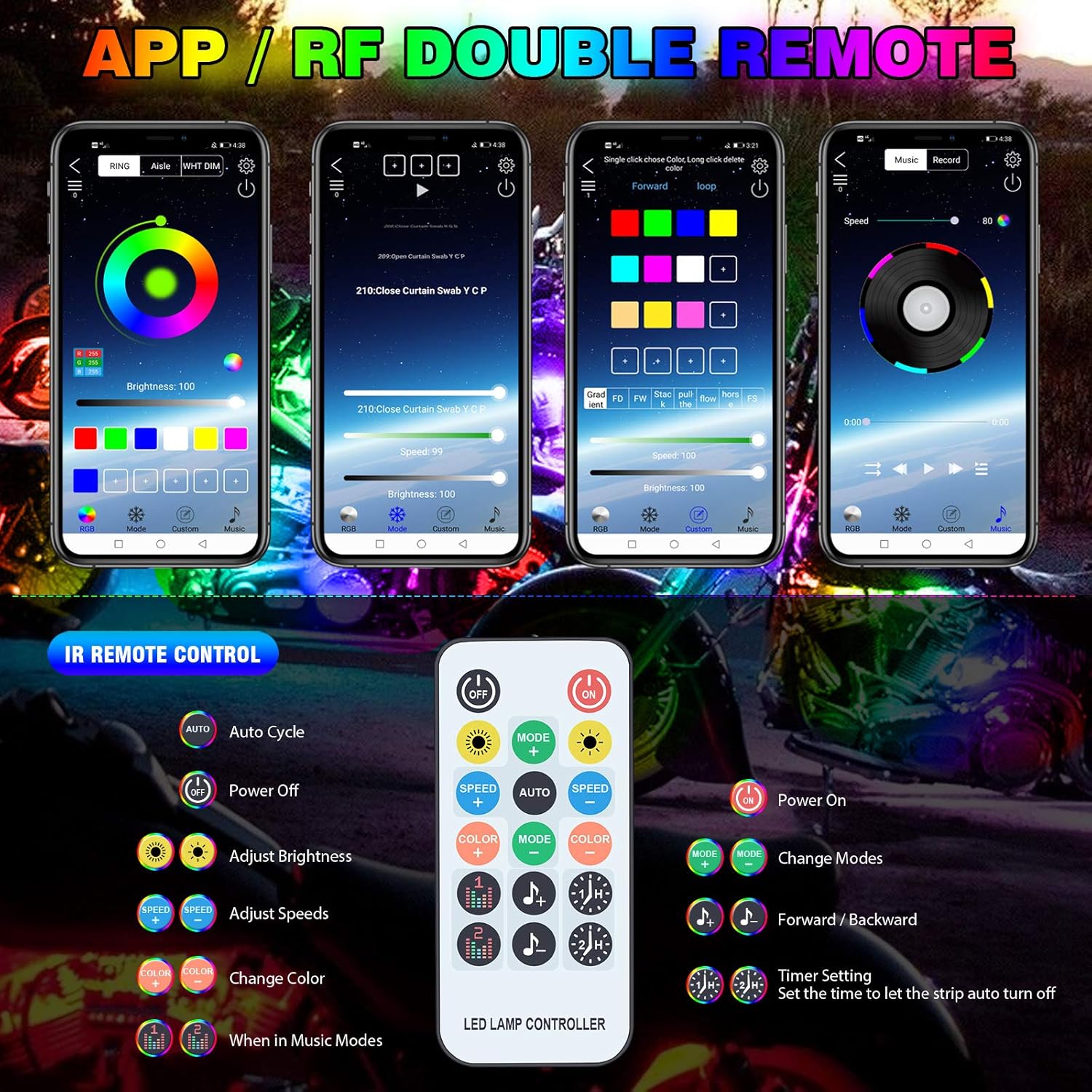 SUZCO 3-Pin 6PCS Car Double-Row Dreamcolor Underglow Lights, Upgraded 216-LEDs Random Neon Underbody LED Strips Kit with APP, Rainbow Chasing Exterior Light IP68 12V for Truck Jeep ATV UTV Offroad Pack of 2