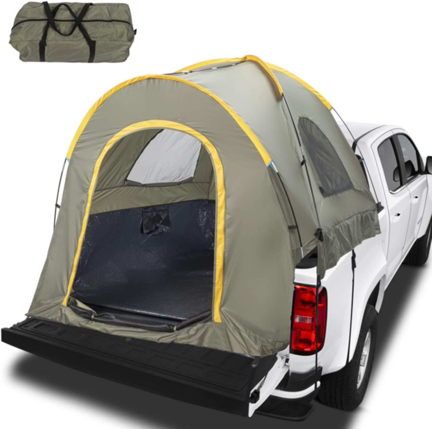 Pickup Truck Tent, Waterproof PU2000mm Truck Tent with Rain Layer and Carry Bag for Camping 6.2-6.8 Ft Bed, 2-Person Sleeping Truck Bed Tent with Windows, Pickup Tent with Expandable Sunshade Awning