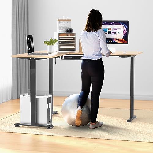 Upgrade Version 63 * 55 inch L Shaped Electric Adjustable Height Standing Desk, Corner Stand Up Desk, Sit Stand Computer L Desk for Gaming Office