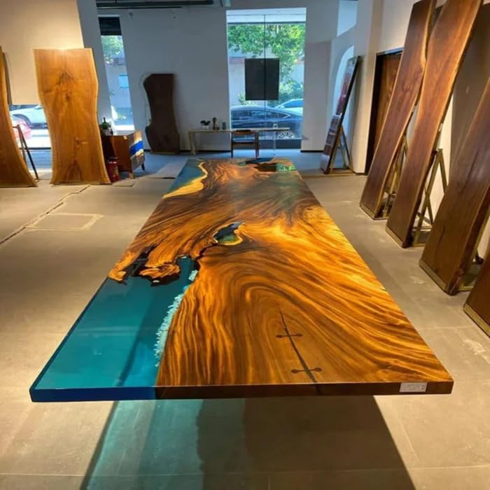Customized Large Epoxy Table,Blue Live Edge, Wooden Transparent Green Look, Resin Dining Table for 2, 4, 6, 8, Epoxy Coffee Table, Living Room Table, Home decor (without Stand, 36 x 24 Inches)