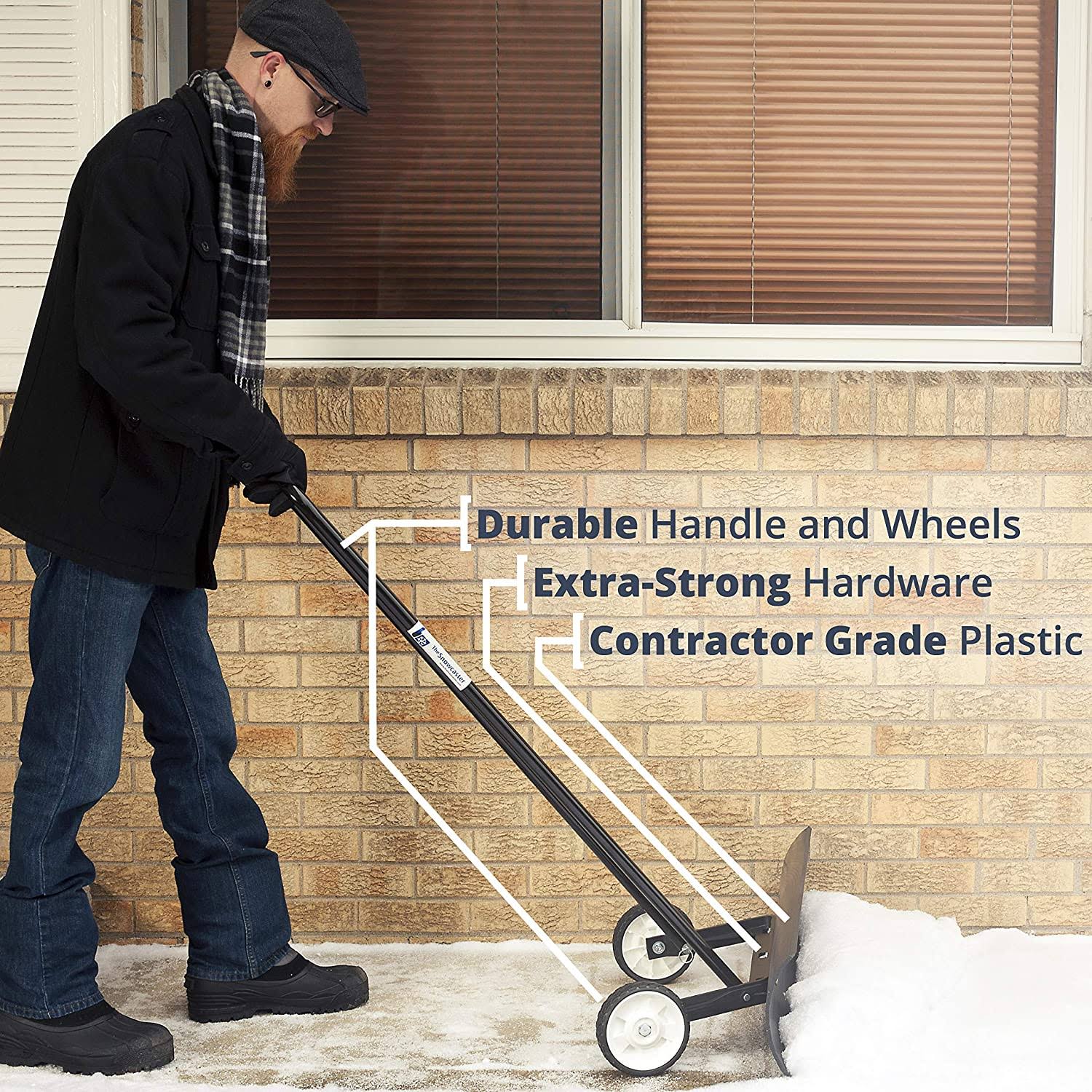 Snowcaster 70SNC 36-Inch Heavy Duty Bi-Directional Wheeled Snow Pusher, Black