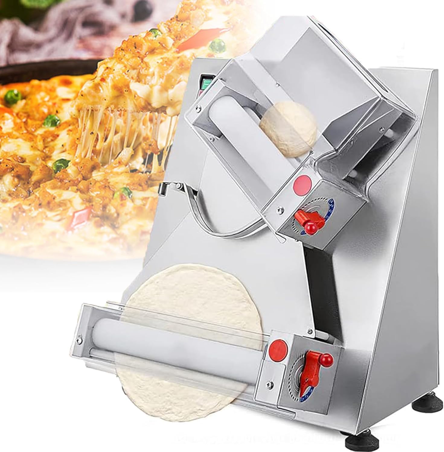 Pizza Dough Roller Sheeter, 4-15 Inch Automatic Commercial Pizza Press, Electric Dough Sheeter Machine Suitable for Noodle, Pizza Bread and Pasta Maker Equipment