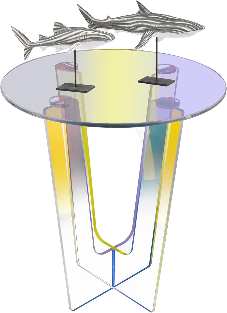 Acrylic Side Table, Acrylic Coffee Table Iridescent Rectangle Coffee Tables, Modern Center Storage Shelf End Tables, Geometric Furniture Unit for Living Room, Home Office, Studio, Apartment