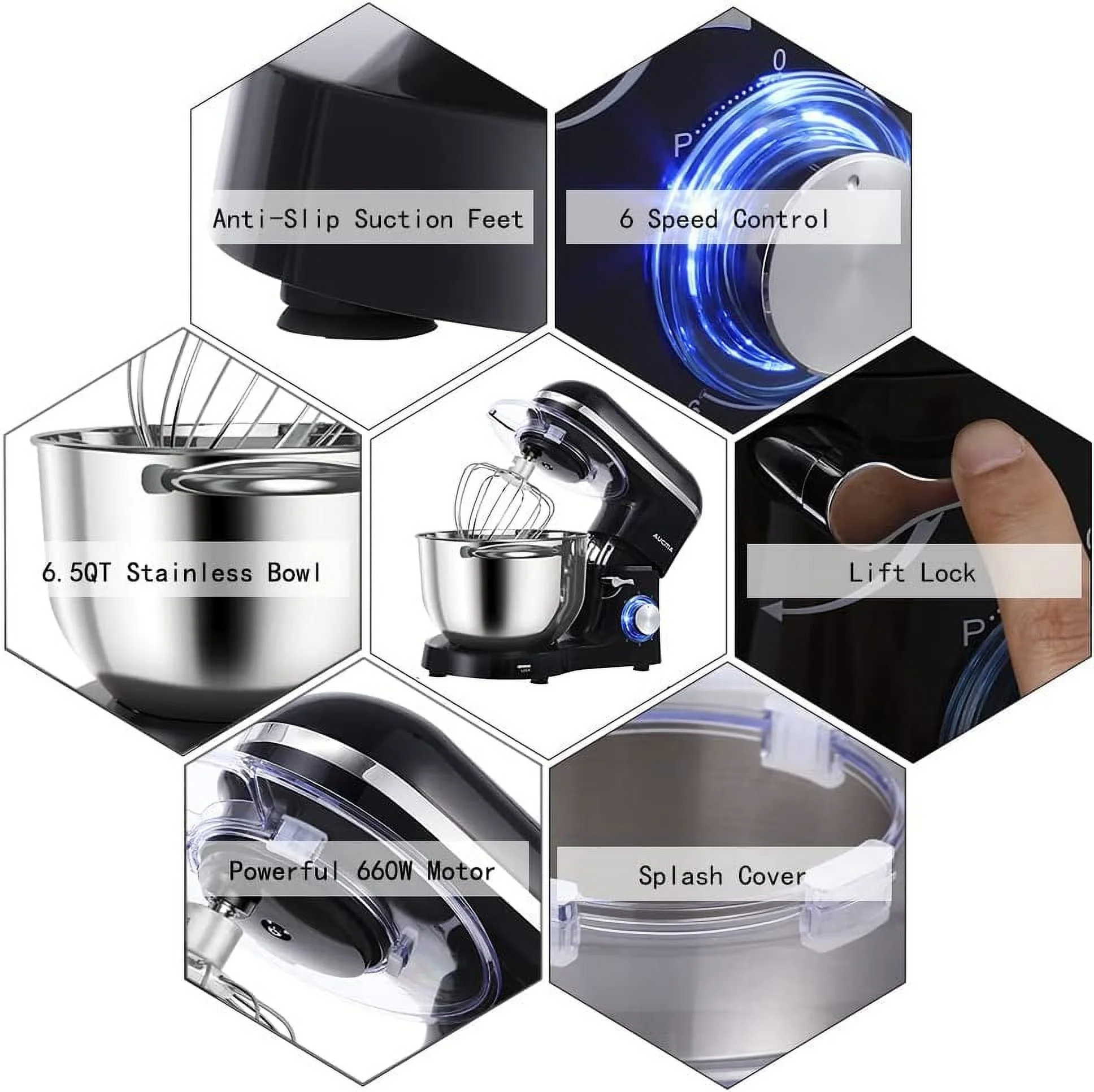 Excellent Aucma Stand Mixer 6.5-QT 660W 6-Speed Tilt-Head Food Mixer  Kitchen Electric Mixer with Dough Hook  Wire Whip & Beater (6.5QT  Blue)