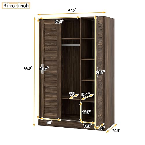 3 Door Wardrobe Armoire Closet with Sliding Doors and Storage Shelevs Freestanding Wardrobe Cabinet with Hanging Rod Clothes, Cabinet Organizer for Bedroom, 20.5