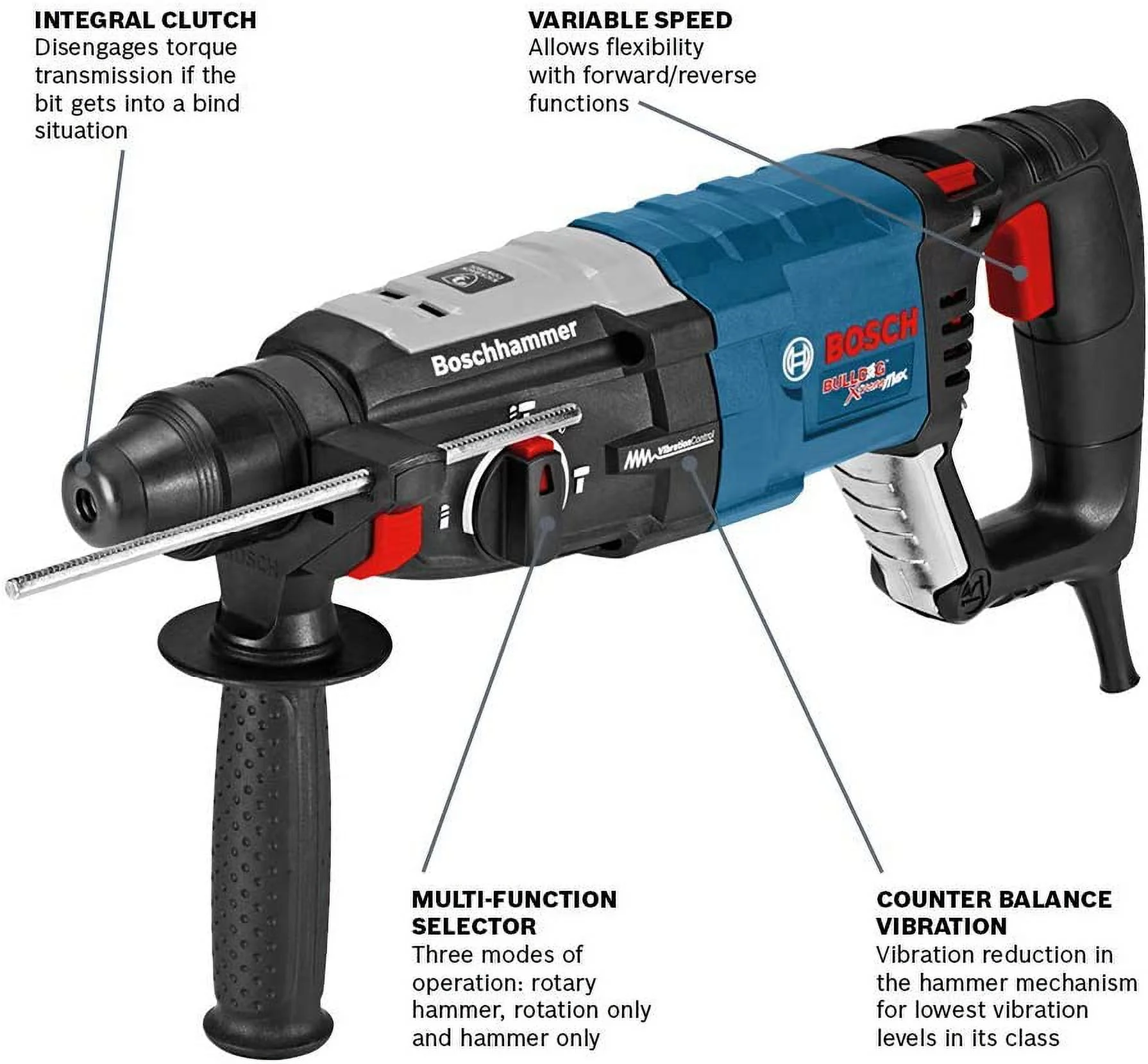 Bosch GBH2-28L SDS Plus Bulldog Xtreme Max 8.5 Amp 1-1/8 Inch Rotary Hammer