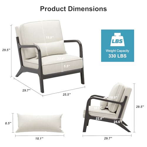 Belffin Accent Chair Modern Mid-Century Linen ArmChair Upholstered Arm Chair with Soft Cushion Solid Wood Accent Side Chairs Light Grey