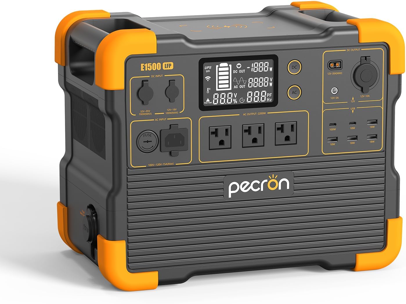 pecron Portable Power Station, E1500LFP Solar Generator 1536Wh, 2200W LiFePO4 Battery Backup, Fast Charging Power Station for Home use, RV, and Outdoor Camping