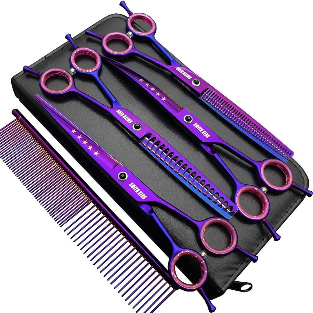 Smithking 7.0 inches Professional Dog Grooming Scissors Set Straight & thinning & Curved & chunkers 4pcs in 1 Set - Pet Supplies online store