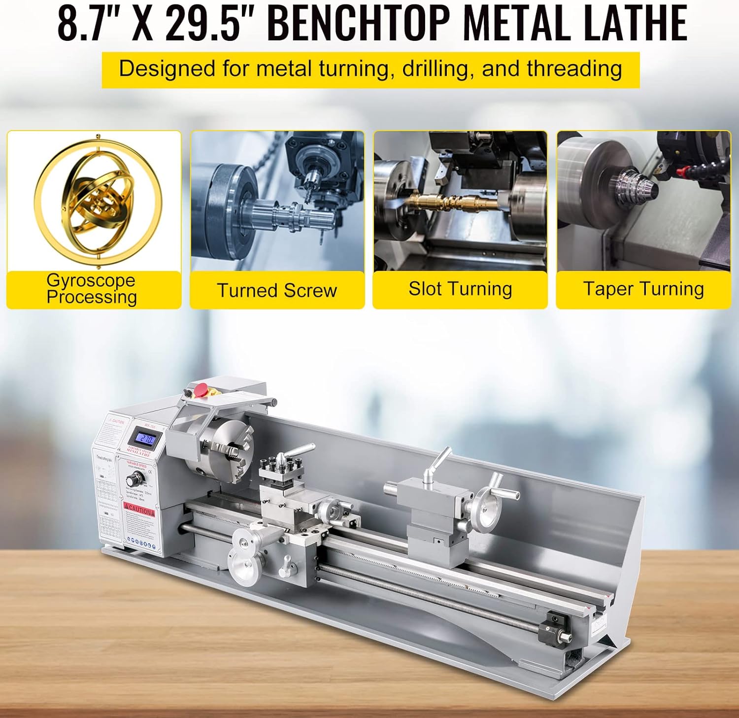 VEVOR Metal Lathe 8.7 x 29.5 Inch/220 x 750MM Mini Metal Lathe 750W Infinitely Variable Speed Mini Lathe Machine LED Screen for Counter Face Turning Driling