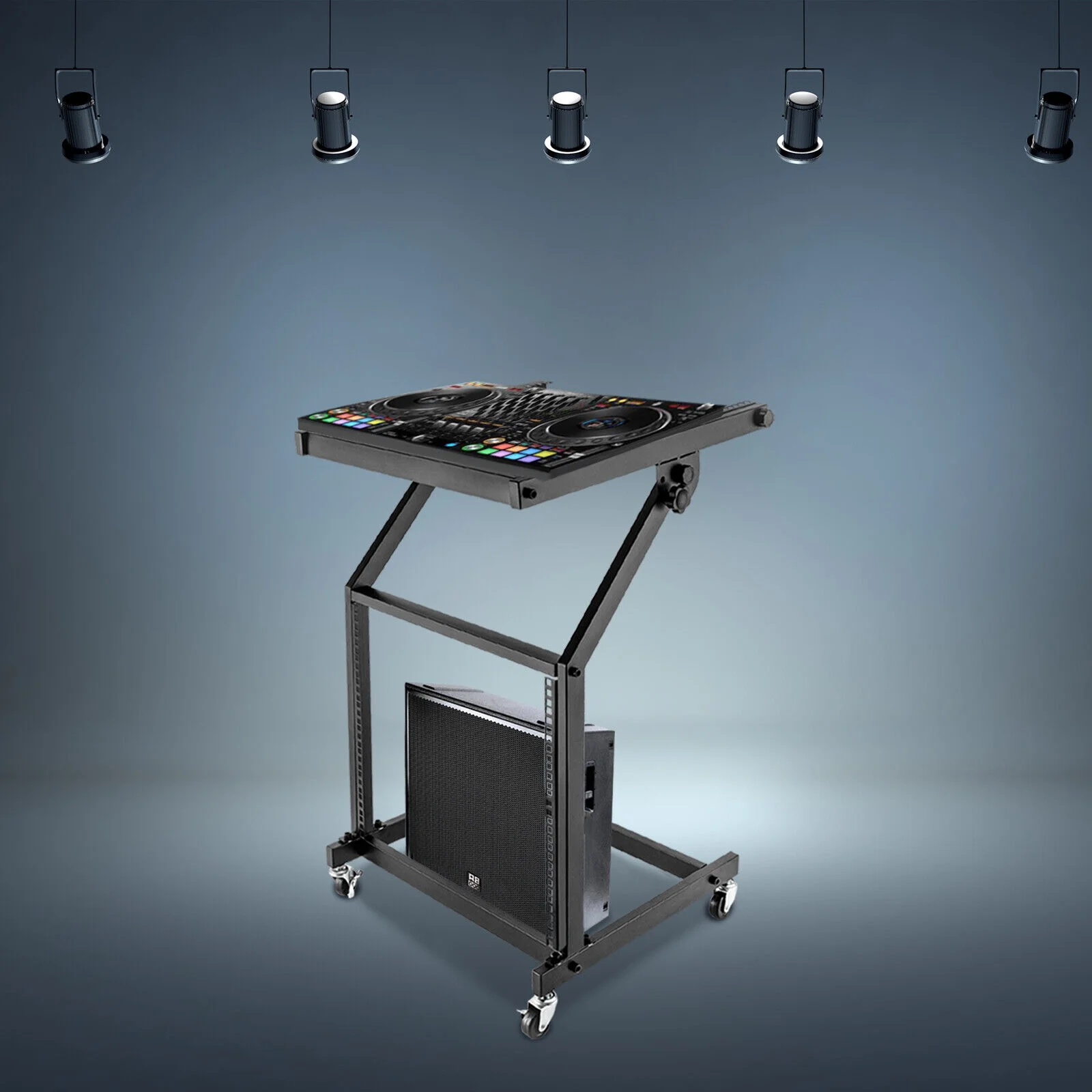 TFCFL 9U Rolling Rack Mount Mixer Case Stand Studio Equipment Cart Stage Amp DJ Black