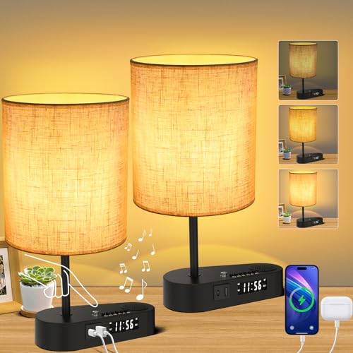 4-in-1 Touch Control Bedside Table Lamp with Bluetooth Speaker, Digital Clock, Dual Alarms, 3-Level Dimmable, and USB C+A Charging Ports - Perfect for Bedroom/Living Room/Nightstand/Home Office