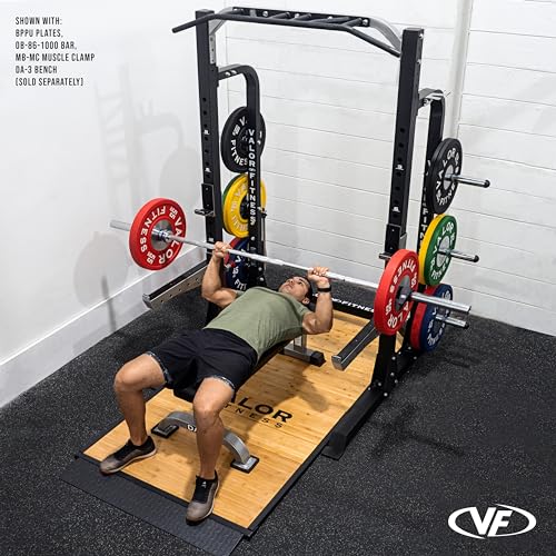 Valor Fitness Half Rack Squat Machine - 5 Position Multi-Grip Pull Up Station - Adjustable Height, Plate Storage, Bar Storage and Resistance Band Pegs – 750lbs.- Optional Weightlifting Platform Bundle