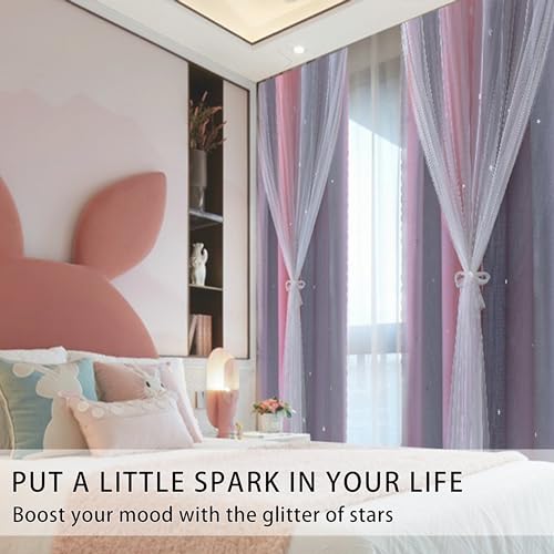 XiDi Curtains for Girls Bedroom, Blackout Curtains fo Kids Room, Colorful Rainbow Curtains, Unicorn Wall Decor Pink Ombre Curtains, Purple Princess Curtains 63 Inches Long 34 Wide 2 Panel Sets