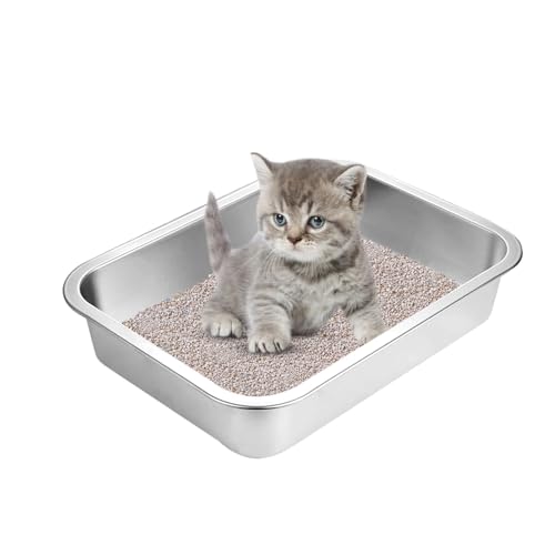 Stainless Steel Cat Litter Box Extra Large Metal Litter Pan with Smooth Corners for Cat and Rabbits No Smell Cat Litter Box Easy to Clean (19.48