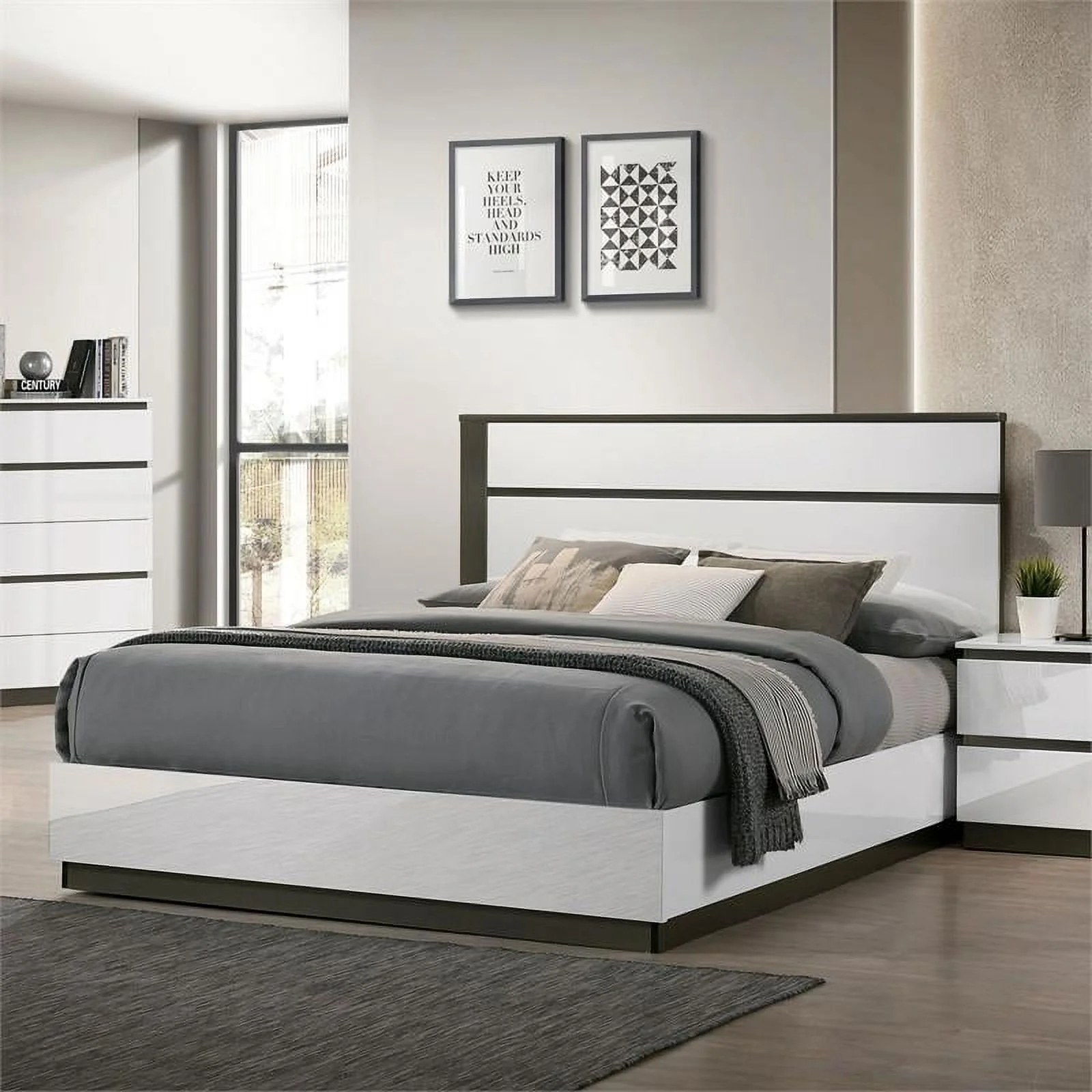 Furniture of America Misti Contemporary Wood Platform King Bed in White