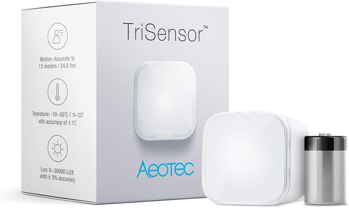 Aeotec TriSensor, Z-Wave Plus S2 Enabled Zwave Motion Sensor, Temperature, Light Sensor, Work with Zwave Hub Smartthings 3-in 1 Security System, Battery Powered Pack of 2