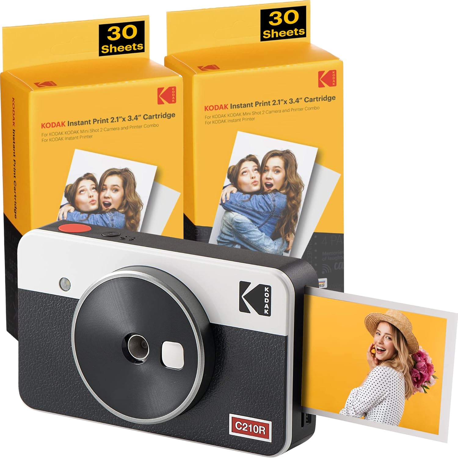 Kodak Mini Shot 2 Retro | Accessory Gift Bundle | Portable Wireless Instant Camera & Photo Printer, Compatible with iOS & Android and Bluetooth Devices, Real Photo (2.1x3.4) 4Pass Technology - White