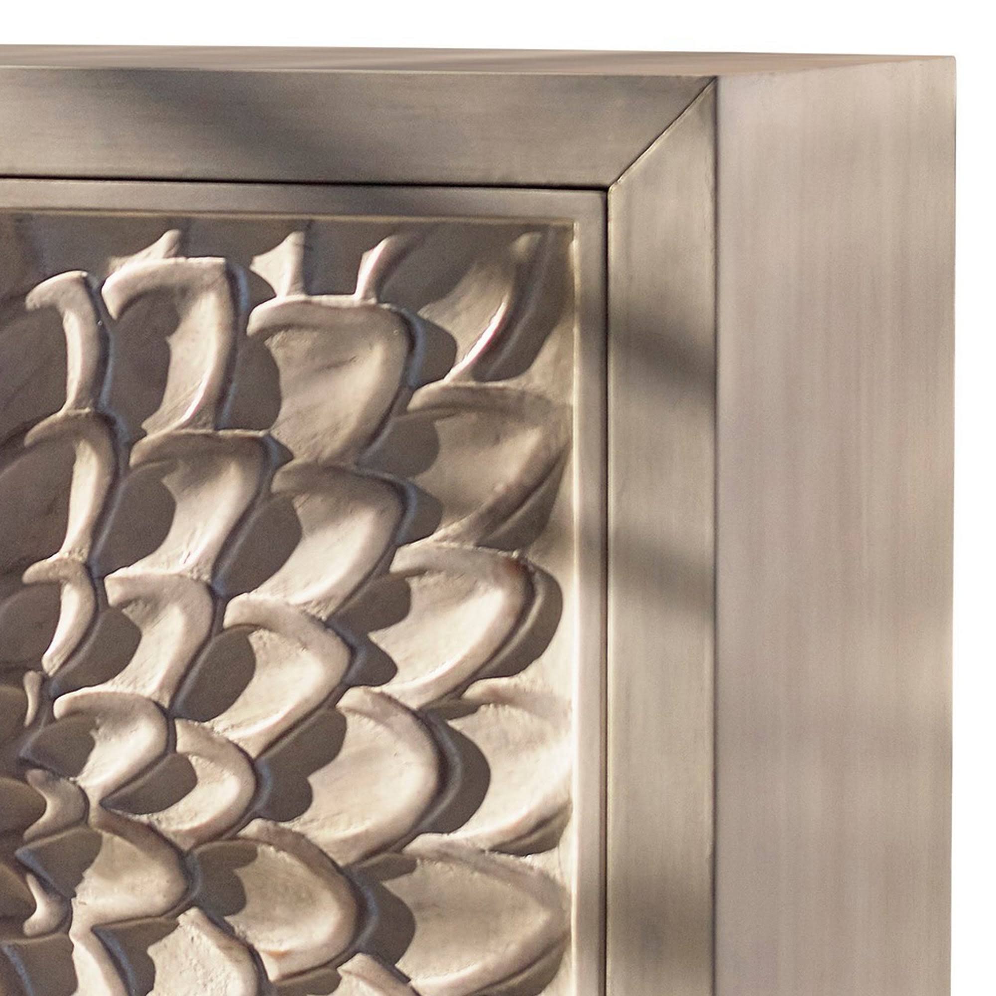 2 Door Wooden Accent Cabinet with Floral Carving, Distressed Brown