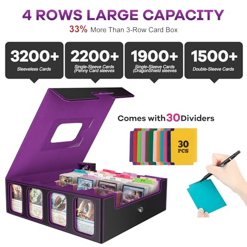Card Storage Box 3200+ MTG Deck Box with 30 Colorful Divider, Commander Trading Card Cases with Portable Handle & Viewing Windows Fits for MTG/TCG/Magic Cards (Black & Red)