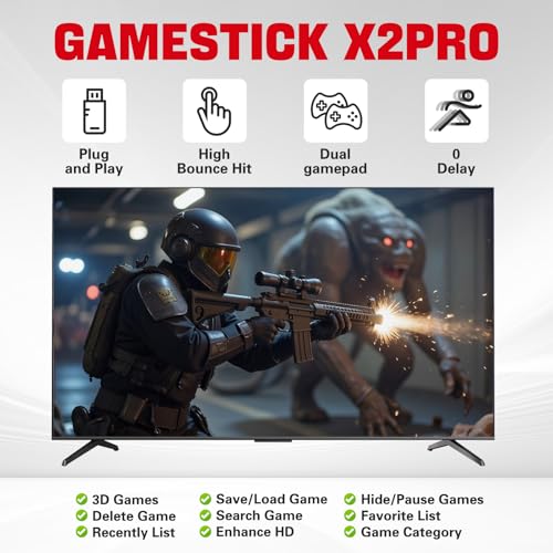 X2 Gaming Stick with 42000 Large 3D Retro Games, high-end 256GB Wireless Retro Gaming Console, 49 emulators, Two 2.4GHz Wireless Controllers, and 1280 * 720 4K Full HD Output