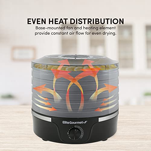 Elite Gourmet EFD3321 Food Dehydrator, Stainless Steel Trays Adjustable Temperature Controls, Jerky, Herbs, Fruit, Veggies, Dried Snacks, Stainless Steel
