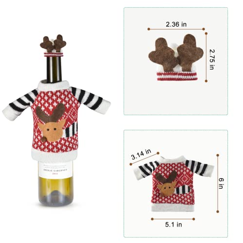 3Pack Christmas Wine Bottle Covers Reindeer Christmas Wine Ugly Sweater with Hat Red Ornaments Wine Bottle Covers for Home New Year Holiday Christmas Party Decoration