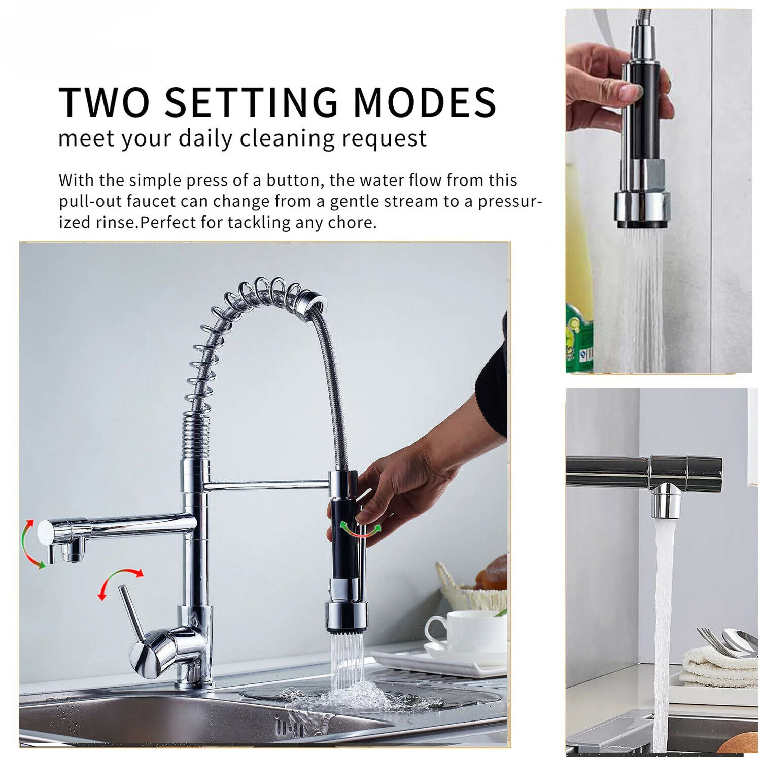 CES Commerical Kitchen Faucet with Pull Down Sprayer, Single Handle Kitchen Sink Faucet with 2 Spout, Brushed Nickel