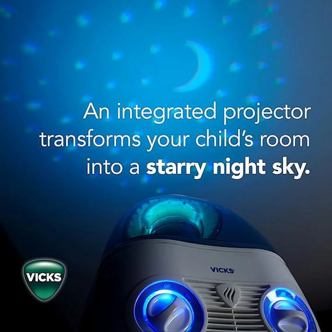 Vicks Starry Night Cool Moisture Humidifier, Vicks Humidifier for Bedrooms, Baby, Kids Rooms, Light Up Star Display, 1 Gallon With Auto Shut-Off 24 Hours of Moisturizing, Use With Menthol VapoPads