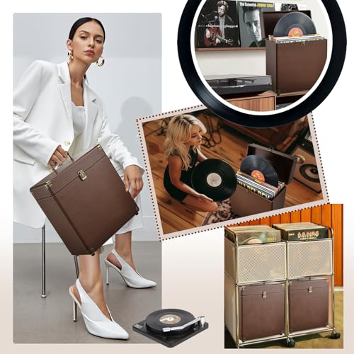 Costravio Vinyl Record Storage Record Holder Display Box Album Storage Moving Boxes Holds 30 Valuable Records 7/10/12 Inch Record Crates Vinyl Organizer for Journey Black
