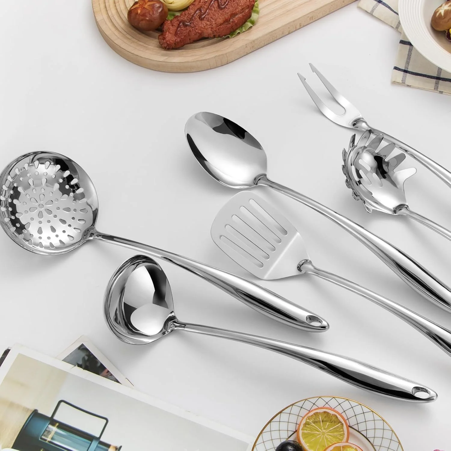 304 Stainless Steel Matte Kitchen Utensils Set, 11 Pcs Long Metal Cooking Utensils Set, Gold Cooking Utensils Set, Dishwasher Safe