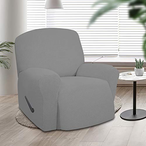Easy-Going Recliner Stretch Sofa Slipcover Sofa Cover 1 Piece Furniture Protector Couch Soft with Elastic Bottom Kids,Polyester Spandex Jacquard Fabric Small Checks(Oversize Recliner,Natural)