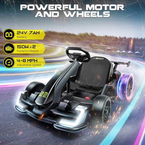 Hikole Go Kart Electric Drift Kart Car, 24V Crazy Go Cart for Kids with Adjustable Seat, 3 Speed Mode, Fast 300W Motor, 8.5 MPH, Ride on Toys for Kids 6-12 Years Old, Red