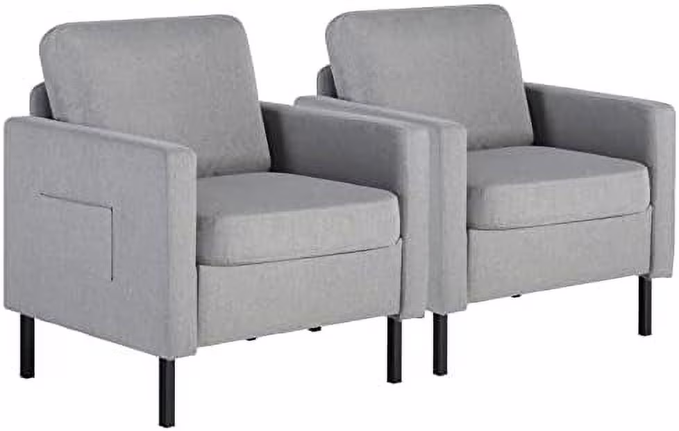 xrboomlife Mid Century Modern Accent Chair  Comfy Arm Chair Upholstered Reading Chair Bedroom Chair for Adults Small Room Space Home Office (1  Gray)