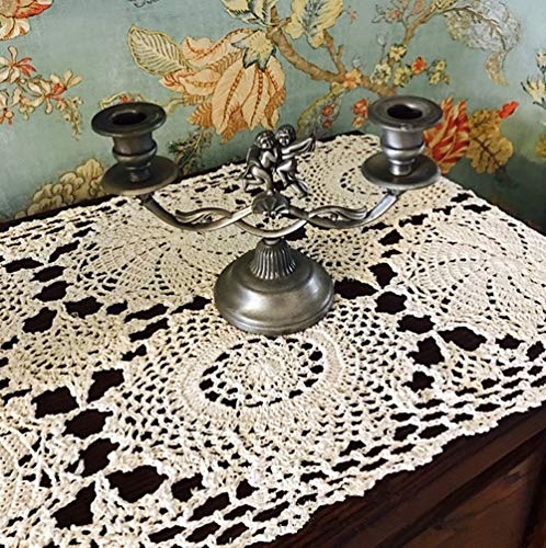 USTIDE 2pcs 100% Cotton Crochet Lace Rectangular Table Runner Ecru Dresser Scarf Doilies White 11 Inch X23 Inch