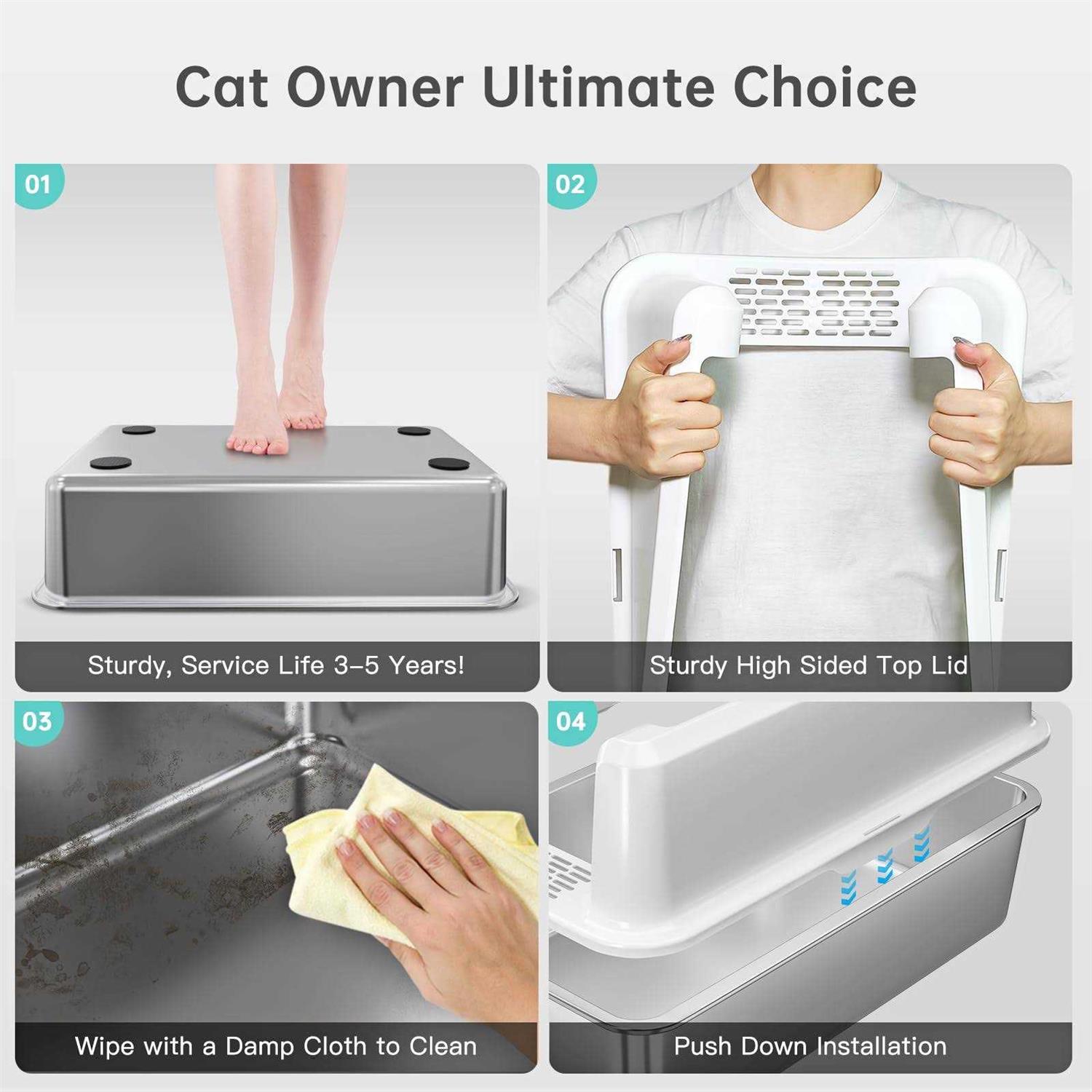 WoofiGo Stainless Steel Cat Litter Box with Lid XL Litter Box for Big Cats - Pet Supplies online store