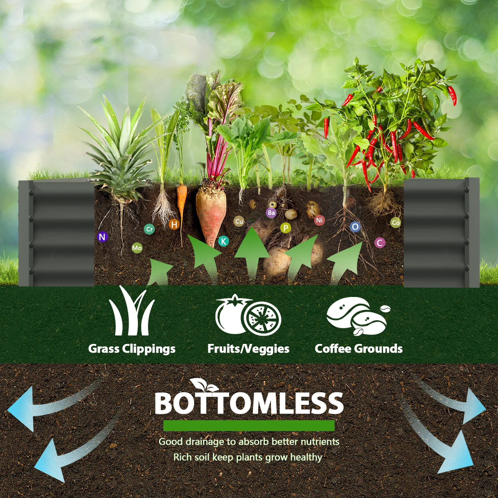 TRAMULL 2 Pack 8x3x1ft Metal Galvanized Raised Garden Bed for Vegetables Flowers Ground Planter Box (Gray)