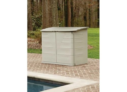 Rubbermaid Small Horizontal Resin Outdoor Storage Shed With Floor (4.5 x 3 Ft) Weather Resistant, Beige/Brown, Organization for Home/Backyard/Pool Chemicals/Toys/Garden Tools/Porch/Patio Cushions