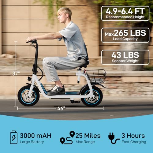 Winado Electric Scooters for Adults, 25Miles Long Range, 15.5MPH Top Speed, Foldable E-Scooter 450W Motor with 12
